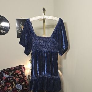 Velvet Square-Neck Mini Dress in Deep Navy